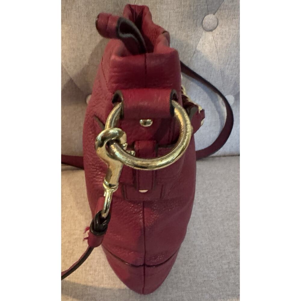 Coach Burgundy Pebbled Leather Chain Duffle Crossbody Shoulder Bag - Picture 9 of 12